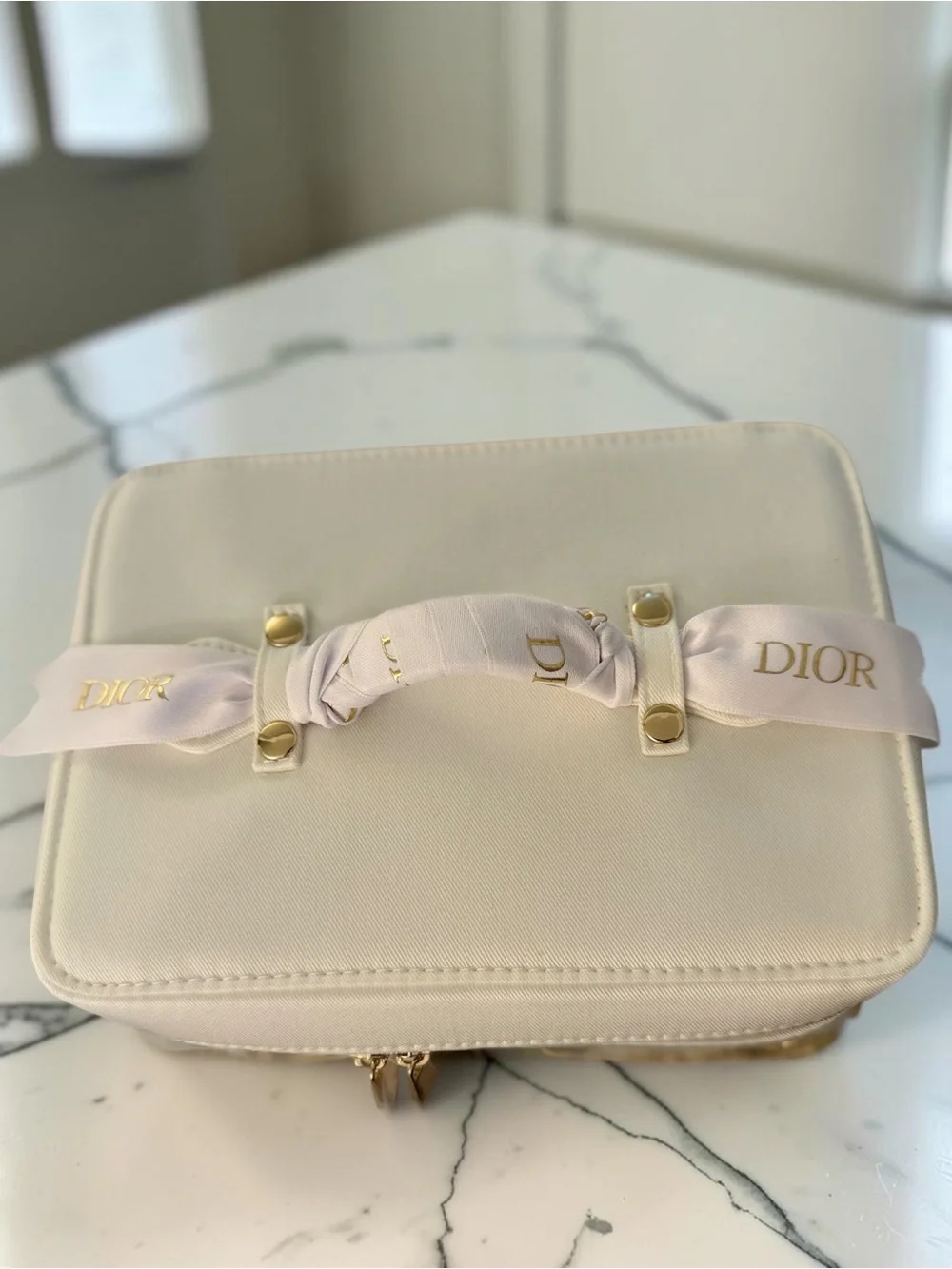 GWP Dior Cosmetic Bag in floral lace, towel, round Pouch, vanity pouch large